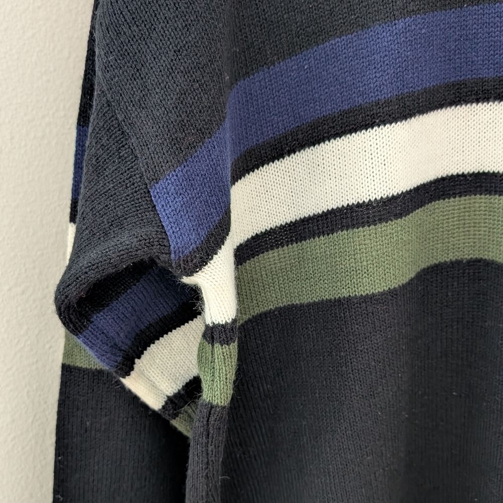 Vintage 90's Skater Striped Oversized Crewneck Sweater In Black/Navy/Green/White - Picture 6 of 9